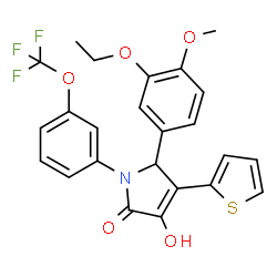 ChemSpider 2D Image | 5-(3-Ethoxy-4-methoxyphenyl)-3-hydroxy-4-(2-thienyl)-1-[3-(trifluoromethoxy)phenyl]-1,5-dihydro-2H-pyrrol-2-one | C24H20F3NO5S