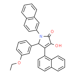 ChemSpider 2D Image | 5-(3-Ethoxyphenyl)-3-hydroxy-4-(1-naphthyl)-1-(2-naphthyl)-1,5-dihydro-2H-pyrrol-2-one | C32H25NO3