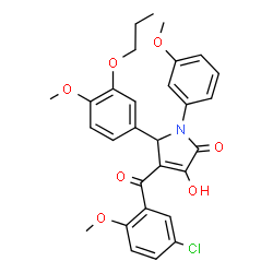 ChemSpider 2D Image | 4-(5-Chloro-2-methoxybenzoyl)-3-hydroxy-1-(3-methoxyphenyl)-5-(4-methoxy-3-propoxyphenyl)-1,5-dihydro-2H-pyrrol-2-one | C29H28ClNO7