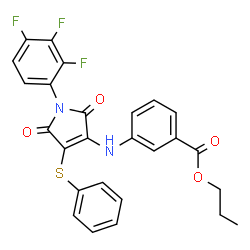 ChemSpider 2D Image | Propyl 3-{[2,5-dioxo-4-(phenylsulfanyl)-1-(2,3,4-trifluorophenyl)-2,5-dihydro-1H-pyrrol-3-yl]amino}benzoate | C26H19F3N2O4S