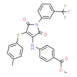 ChemSpider 2D Image | Methyl 4-({4-[(4-methylphenyl)sulfanyl]-2,5-dioxo-1-[3-(trifluoromethyl)phenyl]-2,5-dihydro-1H-pyrrol-3-yl}amino)benzoate | C26H19F3N2O4S