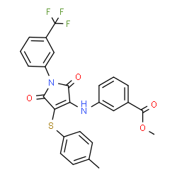 ChemSpider 2D Image | Methyl 3-({4-[(4-methylphenyl)sulfanyl]-2,5-dioxo-1-[3-(trifluoromethyl)phenyl]-2,5-dihydro-1H-pyrrol-3-yl}amino)benzoate | C26H19F3N2O4S