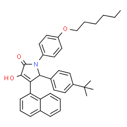 ChemSpider 2D Image | 1-[4-(Hexyloxy)phenyl]-3-hydroxy-5-[4-(2-methyl-2-propanyl)phenyl]-4-(1-naphthyl)-1,5-dihydro-2H-pyrrol-2-one | C36H39NO3