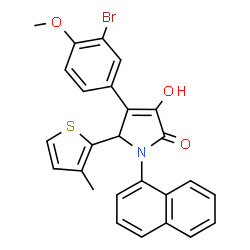 ChemSpider 2D Image | 4-(3-Bromo-4-methoxyphenyl)-3-hydroxy-5-(3-methyl-2-thienyl)-1-(1-naphthyl)-1,5-dihydro-2H-pyrrol-2-one | C26H20BrNO3S