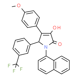 ChemSpider 2D Image | 3-Hydroxy-4-(4-methoxyphenyl)-1-(1-naphthyl)-5-[3-(trifluoromethyl)phenyl]-1,5-dihydro-2H-pyrrol-2-one | C28H20F3NO3
