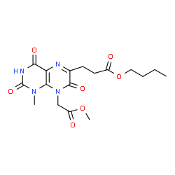 ChemSpider 2D Image | Butyl 3-[8-(2-methoxy-2-oxoethyl)-1-methyl-2,4,7-trioxo-1,2,3,4,7,8-hexahydro-6-pteridinyl]propanoate | C17H22N4O7