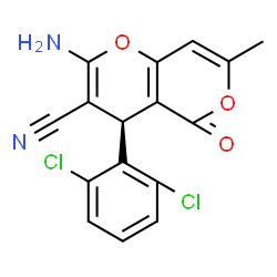 ChemSpider 2D Image | (4S)-2-Amino-4-(2,6-dichlorophenyl)-7-methyl-5-oxo-4H,5H-pyrano[4,3-b]pyran-3-carbonitrile | C16H10Cl2N2O3