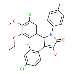ChemSpider 2D Image | 5-(3-Chloro-5-ethoxy-4-methoxyphenyl)-4-(2,4-dichlorophenyl)-3-hydroxy-1-(4-methylphenyl)-1,5-dihydro-2H-pyrrol-2-one | C26H22Cl3NO4