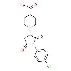 ChemSpider 2D Image | 1-[(3S)-1-(4-Chlorophenyl)-2,5-dioxo-3-pyrrolidinyl]-4-piperidinecarboxylic acid | C16H17ClN2O4