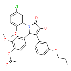 ChemSpider 2D Image | 4-[1-(5-Chloro-2-methoxyphenyl)-4-hydroxy-5-oxo-3-(3-propoxyphenyl)-2,5-dihydro-1H-pyrrol-2-yl]-2-methoxyphenyl acetate | C29H28ClNO7