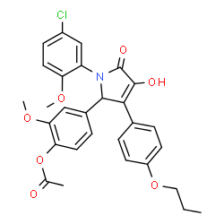 ChemSpider 2D Image | 4-[1-(5-Chloro-2-methoxyphenyl)-4-hydroxy-5-oxo-3-(4-propoxyphenyl)-2,5-dihydro-1H-pyrrol-2-yl]-2-methoxyphenyl acetate | C29H28ClNO7