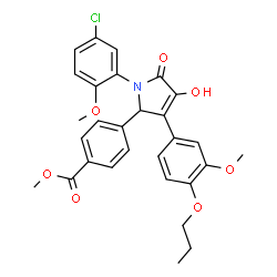 ChemSpider 2D Image | Methyl 4-[1-(5-chloro-2-methoxyphenyl)-4-hydroxy-3-(3-methoxy-4-propoxyphenyl)-5-oxo-2,5-dihydro-1H-pyrrol-2-yl]benzoate | C29H28ClNO7