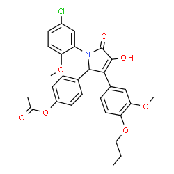 ChemSpider 2D Image | 4-[1-(5-Chloro-2-methoxyphenyl)-4-hydroxy-3-(3-methoxy-4-propoxyphenyl)-5-oxo-2,5-dihydro-1H-pyrrol-2-yl]phenyl acetate | C29H28ClNO7