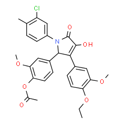 ChemSpider 2D Image | 4-[1-(3-Chloro-4-methylphenyl)-3-(4-ethoxy-3-methoxyphenyl)-4-hydroxy-5-oxo-2,5-dihydro-1H-pyrrol-2-yl]-2-methoxyphenyl acetate | C29H28ClNO7