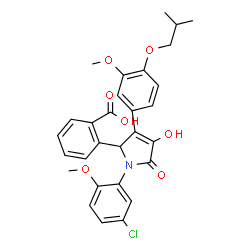 ChemSpider 2D Image | 2-[1-(5-Chloro-2-methoxyphenyl)-4-hydroxy-3-(4-isobutoxy-3-methoxyphenyl)-5-oxo-2,5-dihydro-1H-pyrrol-2-yl]benzoic acid | C29H28ClNO7