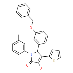 ChemSpider 2D Image | 5-[3-(Benzyloxy)phenyl]-3-hydroxy-1-(3-methylphenyl)-4-(2-thienyl)-1,5-dihydro-2H-pyrrol-2-one | C28H23NO3S