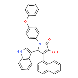 ChemSpider 2D Image | 3-Hydroxy-5-(1H-indol-3-yl)-4-(1-naphthyl)-1-(4-phenoxyphenyl)-1,5-dihydro-2H-pyrrol-2-one | C34H24N2O3