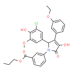 ChemSpider 2D Image | Propyl 3-[2-(3-chloro-4-hydroxy-5-methoxyphenyl)-3-(3-ethoxyphenyl)-4-hydroxy-5-oxo-2,5-dihydro-1H-pyrrol-1-yl]benzoate | C29H28ClNO7