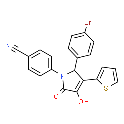 ChemSpider 2D Image | 4-[2-(4-Bromophenyl)-4-hydroxy-5-oxo-3-(2-thienyl)-2,5-dihydro-1H-pyrrol-1-yl]benzonitrile | C21H13BrN2O2S