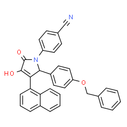 ChemSpider 2D Image | 4-{2-[4-(Benzyloxy)phenyl]-4-hydroxy-3-(1-naphthyl)-5-oxo-2,5-dihydro-1H-pyrrol-1-yl}benzonitrile | C34H24N2O3