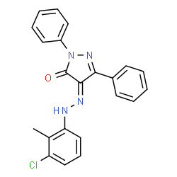 ChemSpider 2D Image | (4Z)-4-[(3-Chloro-2-methylphenyl)hydrazono]-2,5-diphenyl-2,4-dihydro-3H-pyrazol-3-one | C22H17ClN4O