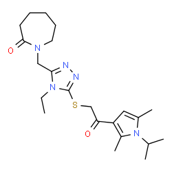 ChemSpider 2D Image | 1-[(4-Ethyl-5-{[2-(1-isopropyl-2,5-dimethyl-1H-pyrrol-3-yl)-2-oxoethyl]sulfanyl}-4H-1,2,4-triazol-3-yl)methyl]-2-azepanone | C22H33N5O2S