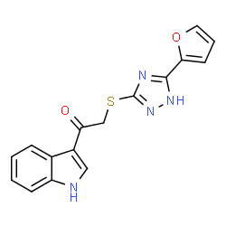 ChemSpider 2D Image | 2-{[5-(2-Furyl)-1H-1,2,4-triazol-3-yl]sulfanyl}-1-(1H-indol-3-yl)ethanone | C16H12N4O2S