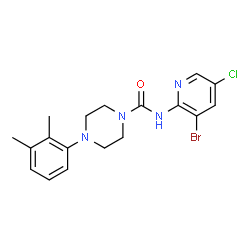 ChemSpider 2D Image | N-(3-Bromo-5-chloro-2-pyridinyl)-4-(2,3-dimethylphenyl)-1-piperazinecarboxamide | C18H20BrClN4O