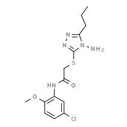ChemSpider 2D Image | 2-[(4-Amino-5-propyl-4H-1,2,4-triazol-3-yl)sulfanyl]-N-(5-chloro-2-methoxyphenyl)acetamide | C14H18ClN5O2S