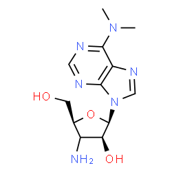 ChemSpider 2D Image | 9-[(3xi)-3-Amino-3-deoxy-beta-D-threo-pentofuranosyl]-N,N-dimethyl-9H-purin-6-amine | C12H18N6O3