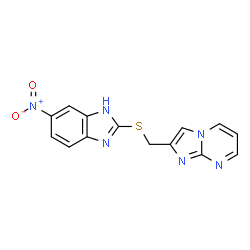 ChemSpider 2D Image | 2-{[(6-Nitro-1H-benzimidazol-2-yl)sulfanyl]methyl}imidazo[1,2-a]pyrimidine | C14H10N6O2S