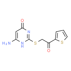 ChemSpider 2D Image | 6-Amino-2-{[2-oxo-2-(2-thienyl)ethyl]sulfanyl}-4(1H)-pyrimidinone | C10H9N3O2S2