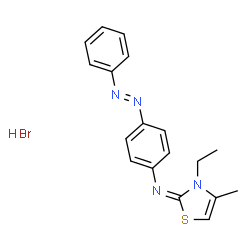 ChemSpider 2D Image | (2E)-3-Ethyl-4-methyl-N-{4-[(E)-phenyldiazenyl]phenyl}-1,3-thiazol-2(3H)-imine hydrobromide (1:1) | C18H19BrN4S