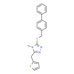 ChemSpider 2D Image | 3-[(4-Biphenylylmethyl)sulfanyl]-4-methyl-5-(2-thienylmethyl)-4H-1,2,4-triazole | C21H19N3S2