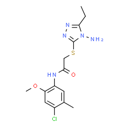 ChemSpider 2D Image | 2-[(4-Amino-5-ethyl-4H-1,2,4-triazol-3-yl)sulfanyl]-N-(4-chloro-2-methoxy-5-methylphenyl)acetamide | C14H18ClN5O2S