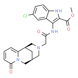 ChemSpider 2D Image | Methyl 5-chloro-3-({[(1R,9S)-6-oxo-7,11-diazatricyclo[7.3.1.0~2,7~]trideca-2,4-dien-11-yl]acetyl}amino)-1H-indole-2-carboxylate | C23H23ClN4O4