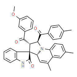 ChemSpider 2D Image | (1'S,2'S,3R,3a'R)-2'-(3-Methoxybenzoyl)-5',7'-dimethyl-1'-(4-methylbenzoyl)-1',2'-dihydro-3a'H-spiro[indole-3,3'-pyrrolo[1,2-a]quinolin]-2(1H)-one | C37H32N2O4