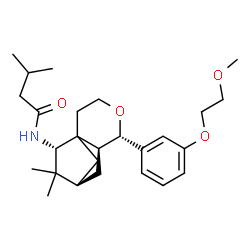 ChemSpider 2D Image | N-{(5S,6S,8R,10S)-5-[3-(2-Methoxyethoxy)phenyl]-9,9-dimethyl-4-oxatricyclo[6.2.1.0~1,6~]undec-10-yl}-3-methylbutanamide | C26H39NO4