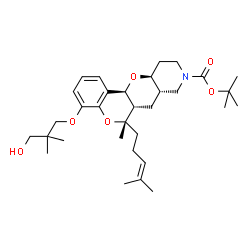 ChemSpider 2D Image | 2-Methyl-2-propanyl (6S,6aS,7aS,11aS,12aS)-4-(3-hydroxy-2,2-dimethylpropoxy)-6-methyl-6-(4-methyl-3-penten-1-yl)-6a,7a,10,11,11a,12a-hexahydro-6H,7H-chromeno[3',4':5,6]pyrano[3,2-c]pyridine-9(8H)-carb
oxylate | C32H49NO6