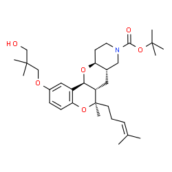 ChemSpider 2D Image | 2-Methyl-2-propanyl (6R,6aS,7aS,11aS,12aS)-2-(3-hydroxy-2,2-dimethylpropoxy)-6-methyl-6-(4-methyl-3-penten-1-yl)-6a,7a,10,11,11a,12a-hexahydro-6H,7H-chromeno[3',4':5,6]pyrano[3,2-c]pyridine-9(8H)-carb
oxylate | C32H49NO6