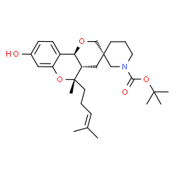 ChemSpider 2D Image | 2-Methyl-2-propanyl (3S,4a'S,5'S,10b'S)-8'-hydroxy-5'-methyl-5'-(4-methyl-3-penten-1-yl)-4a',10b'-dihydro-1H,4'H,5'H-spiro[piperidine-3,3'-pyrano[3,2-c]chromene]-1-carboxylate | C28H41NO5