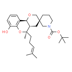 ChemSpider 2D Image | 2-Methyl-2-propanyl (3S,4a'S,5'R,10b'S)-7'-hydroxy-5'-methyl-5'-(4-methyl-3-penten-1-yl)-4a',10b'-dihydro-1H,4'H,5'H-spiro[piperidine-3,3'-pyrano[3,2-c]chromene]-1-carboxylate | C28H41NO5