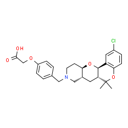 ChemSpider 2D Image | (4-{[(6aR,7aR,11aR,12aR)-2-Chloro-6,6-dimethyl-6a,7a,10,11,11a,12a-hexahydro-6H,7H-chromeno[3',4':5,6]pyrano[3,2-c]pyridin-9(8H)-yl]methyl}phenoxy)acetic acid | C26H30ClNO5