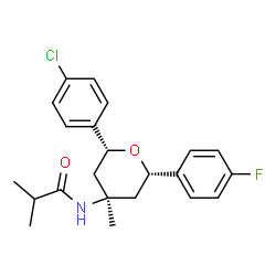 ChemSpider 2D Image | N-[(2R,4R,6S)-2-(4-Chlorophenyl)-6-(4-fluorophenyl)-4-methyltetrahydro-2H-pyran-4-yl]-2-methylpropanamide | C22H25ClFNO2