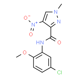 ChemSpider 2D Image | N-(5-Chloro-2-methoxyphenyl)-1-methyl-4-nitro-1H-pyrazole-3-carboxamide | C12H11ClN4O4