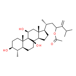 ChemSpider 2D Image | 23ξ-acetoxy-4α,24-dimethyl-5α-cholest-24(28)-en-3β,8β,11β-triol | C31H52O5