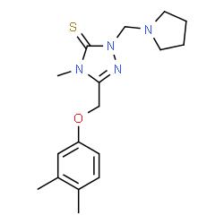 ChemSpider 2D Image | 5-[(3,4-Dimethylphenoxy)methyl]-4-methyl-2-(1-pyrrolidinylmethyl)-2,4-dihydro-3H-1,2,4-triazole-3-thione | C17H24N4OS
