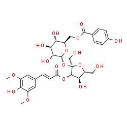 ChemSpider 2D Image | 3-O-[(2E)-3-(4-Hydroxy-3,5-dimethoxyphenyl)-2-propenoyl]-alpha-D-fructofuranosyl 6-O-(4-hydroxybenzoyl)-alpha-D-glucopyranoside | C30H36O17