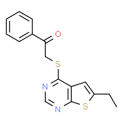 ChemSpider 2D Image | 2-(6-Ethyl-thieno[2,3-d]pyrimidin-4-ylsulfanyl)-1-phenyl-ethanone | C16H14N2OS2