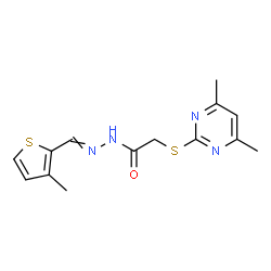 ChemSpider 2D Image | 2-[(4,6-Dimethyl-2-pyrimidinyl)sulfanyl]-N'-[(3-methyl-2-thienyl)methylene]acetohydrazide | C14H16N4OS2